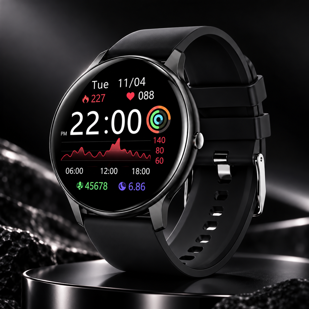 Smartwatch con llamadas Bluetooth negro, vista frontal